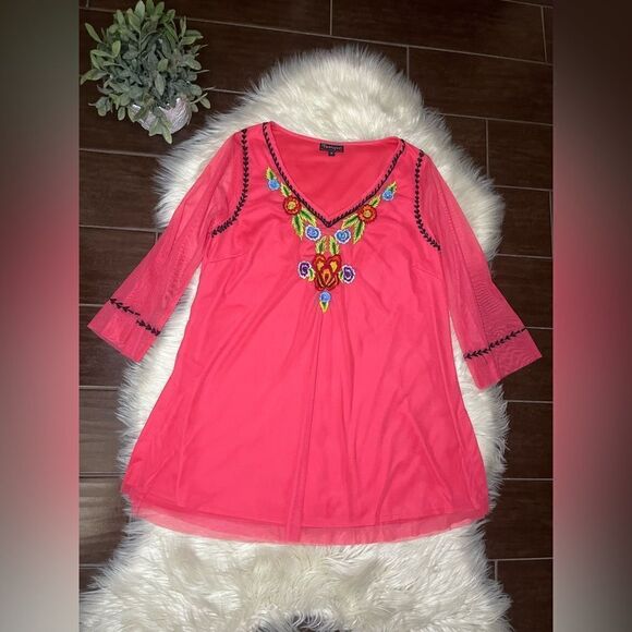 Tunique Coral b neck embroidery tunic sz medium - Picture 1 of 7